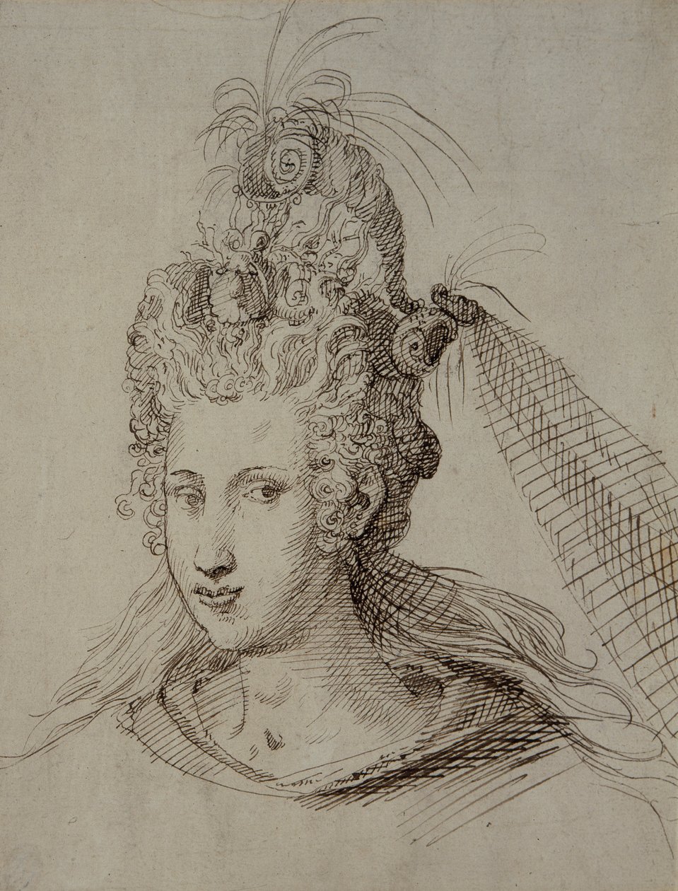 Fejdísz, valószínűleg Anne of Denmark számára (toll és tinta papíron) alkotó: Inigo Jones