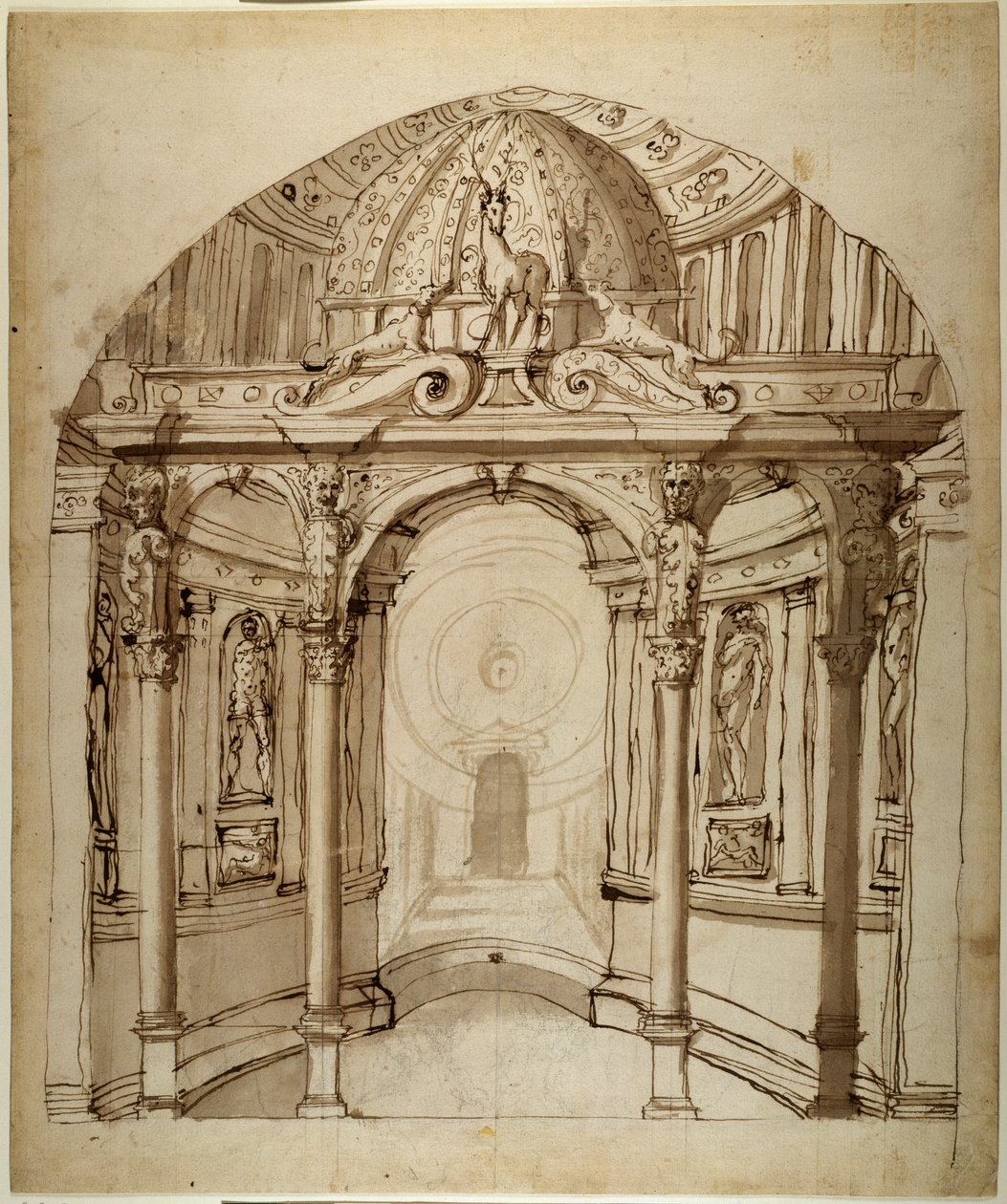 A palota belseje, 1611 körül (toll és tinta papíron) alkotó: Inigo Jones