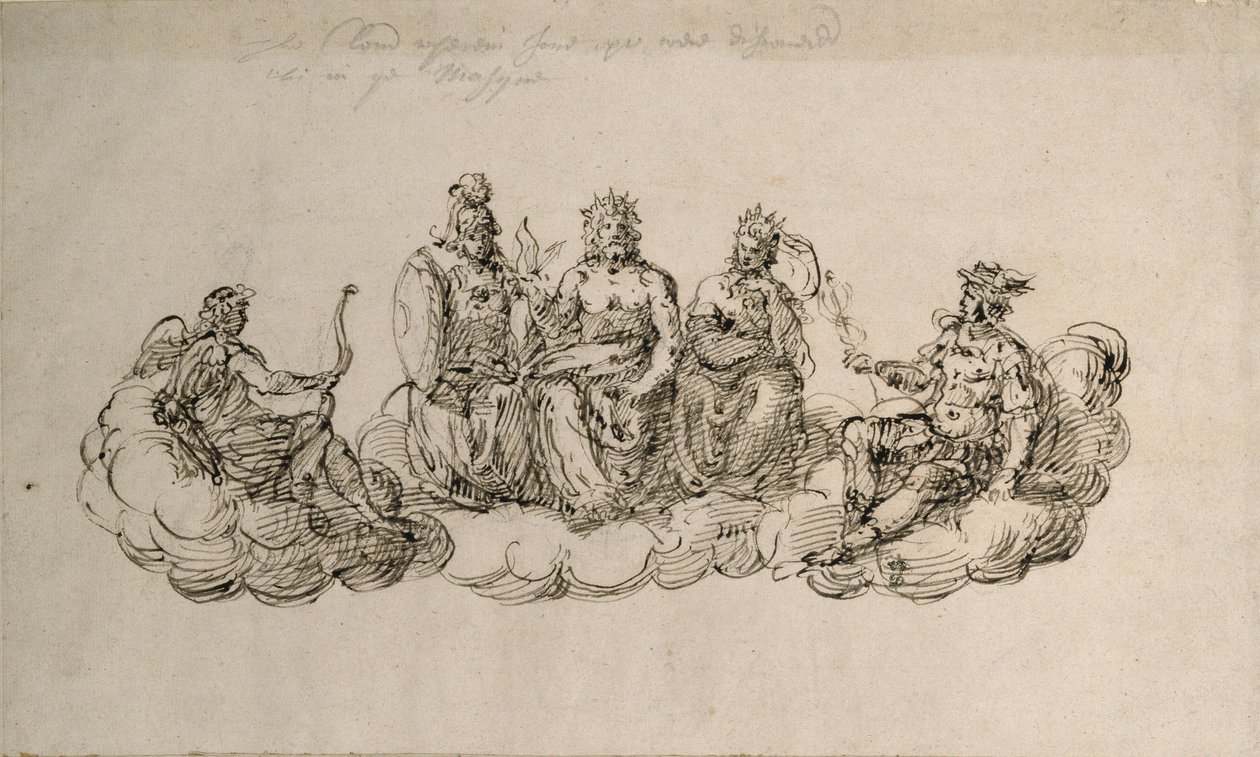 Jove with the Senate of the Gods, 1622 körül (toll és tinta papíron) alkotó: Inigo Jones