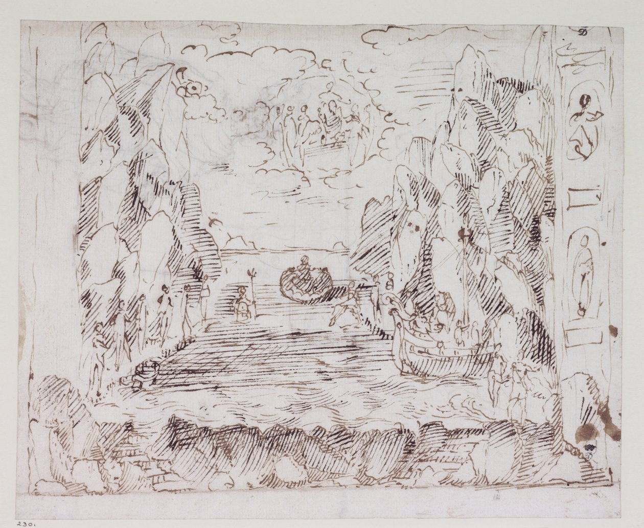 Szerelem diadala Callopison keresztül, Tervezet a II. jelenethez: The Sea Triumph alkotó: Inigo Jones