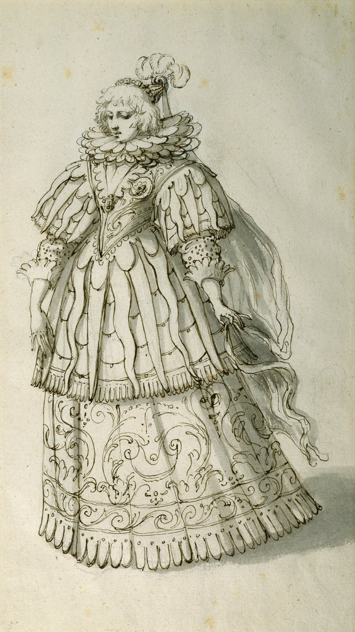 Masquer, 1638 körül (toll és tinta papíron) alkotó: Inigo Jones