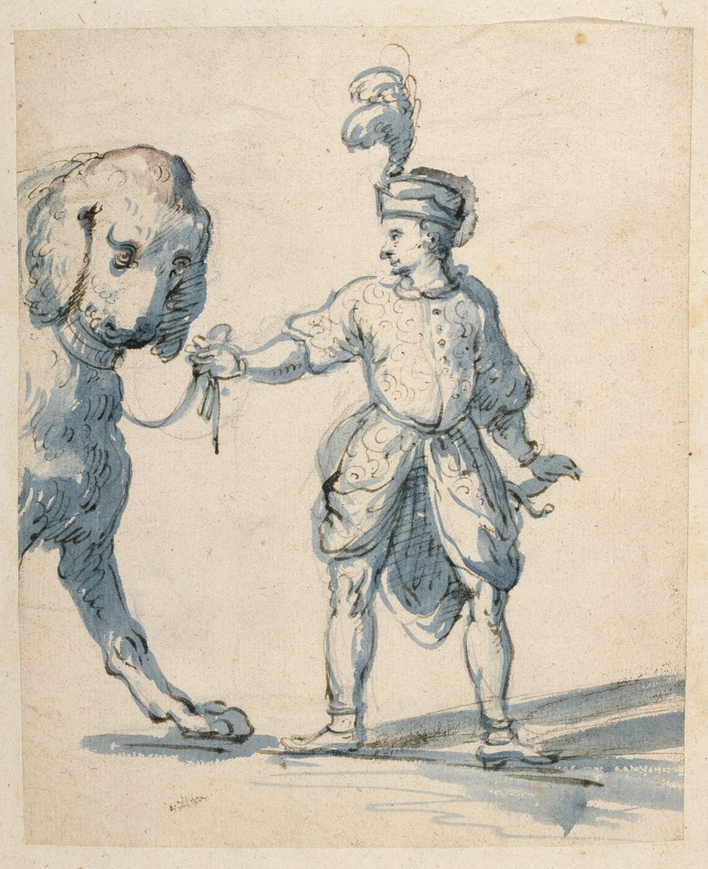 Lengyel törpe kutyát vezet (toll, tinta és mosás papíron) alkotó: Inigo Jones