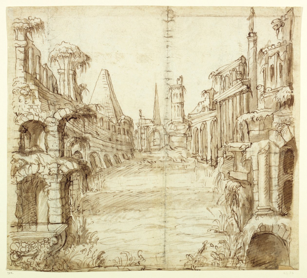 The Fallen House of Chivalry, 1610 körül (toll és tinta papíron) alkotó: Inigo Jones