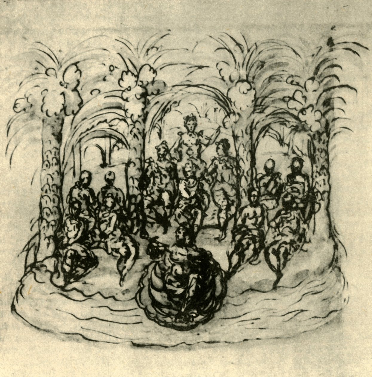 „The Maritime Chariot Containing the Queen and Masquers”, 1635, 1942. alkotó: Inigo Jones