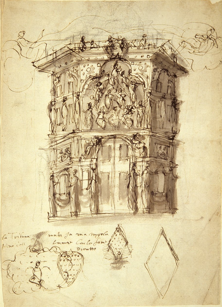The Masque of Queens, 2. jelenet: A Hírességek Háza, 1609 körül (toll és tinta papíron) alkotó: Inigo Jones