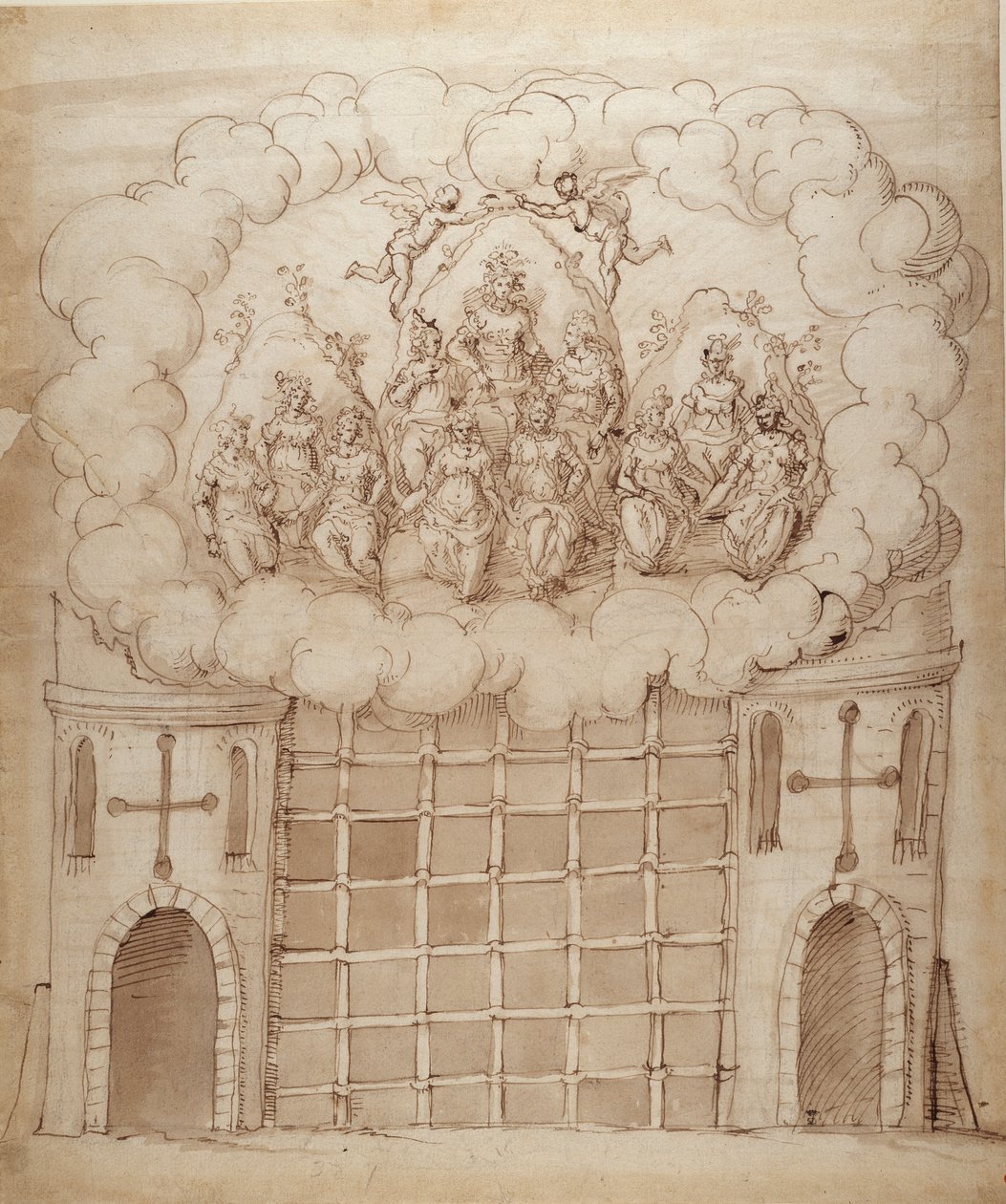 The Release of the Daughters of the Morn, 1611 körül (toll és tinta papíron) alkotó: Inigo Jones