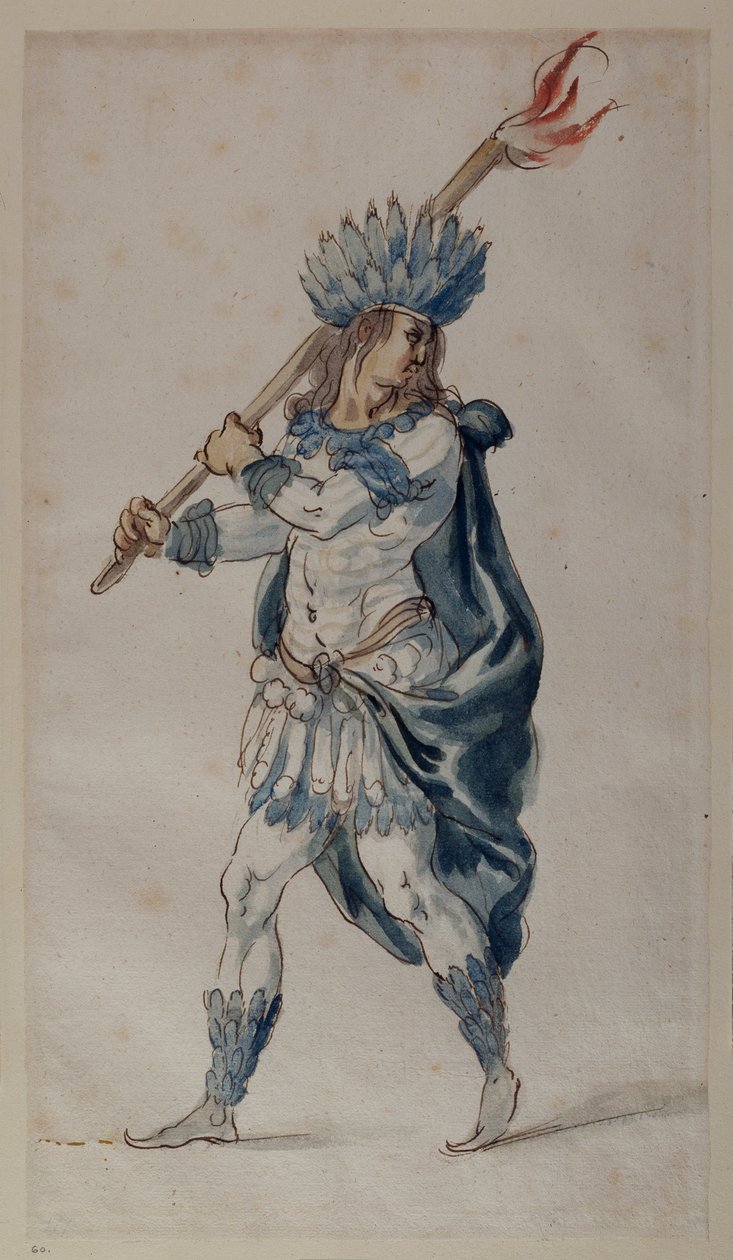 Fáklyavivő: indián (akvarell papíron) alkotó: Inigo Jones