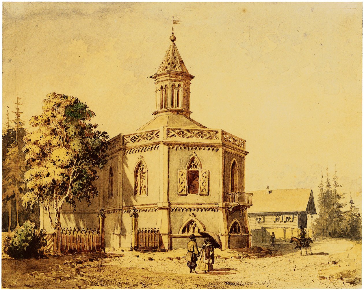 Tejgazdasági pavilon a Pavlovsk Parkban alkotó: Iosif Ivanovich Charlemagne