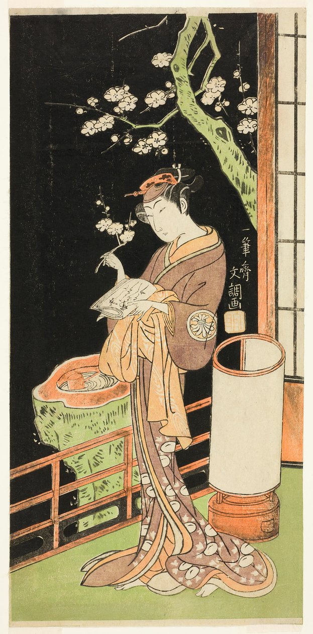 Segawa Chrysanthemum Woman Ii, mint tigris a parton, éjszaka Wakamatsu, perforálva a Te Nakamura első kapujánál, 1769 alkotó: Ippitsusai Bunchō