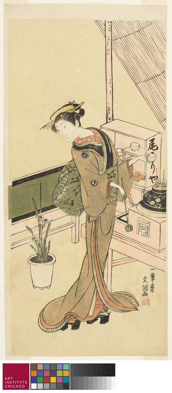 Pincérnő az Owariya Teaházban, 1768 körül alkotó: Ippitsusai Bunchō