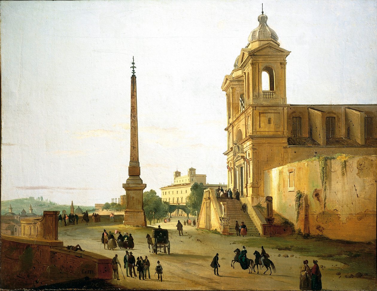 Olaszország, Róma, a Szentháromság a hegyen templom és a Sallustian Obelisk – Ippolito Caffi alkotó: Ippolito Caffi