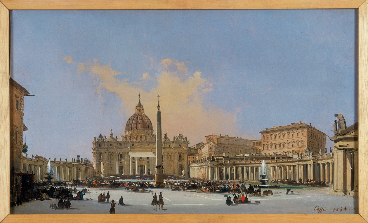 Pápai áldás a Piazza San Pietro-n alkotó: Ippolito Caffi