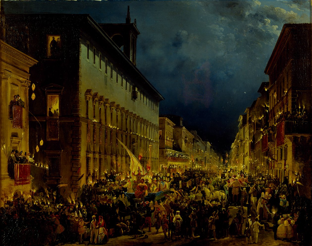 A Moccoli-est Rómában, 1834. alkotó: Ippolito Caffi