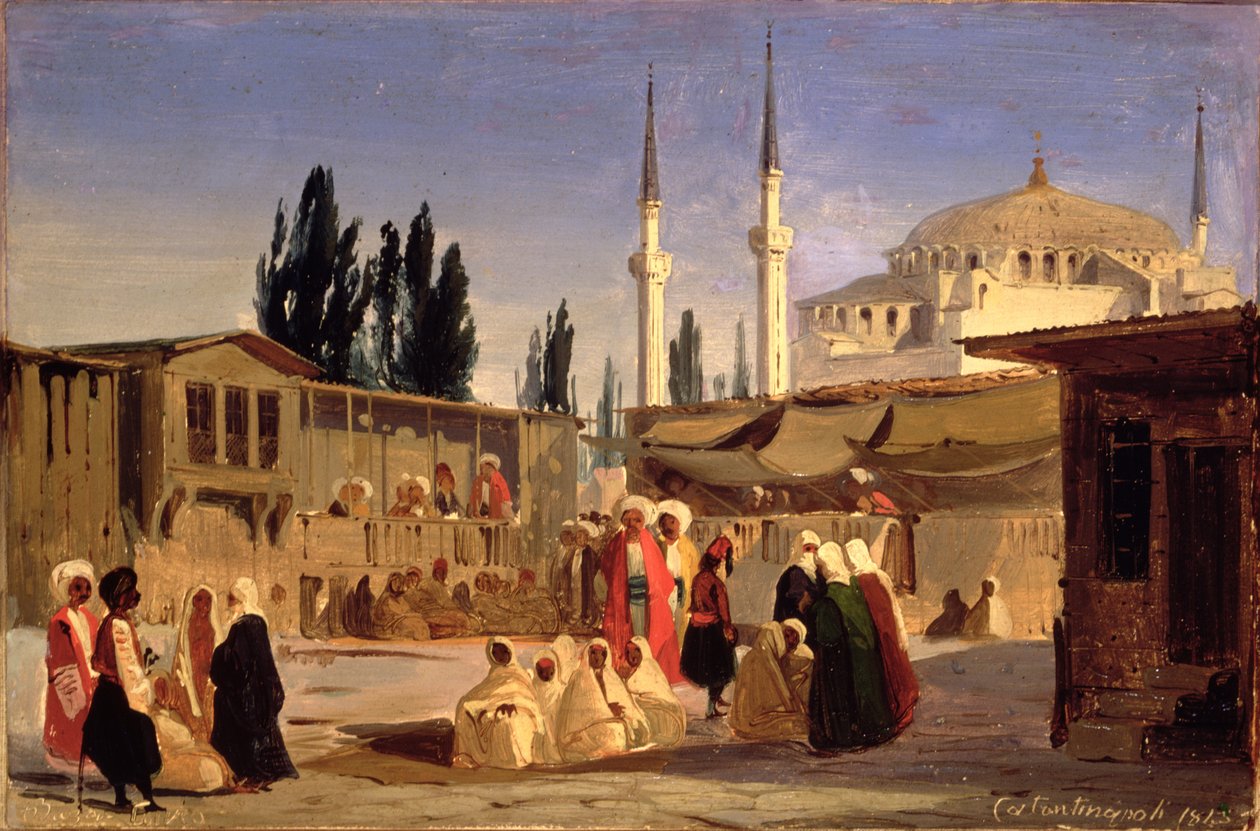 A rabszolgabazár, Konstantinápoly (olaj, vászon) alkotó: Ippolito Caffi