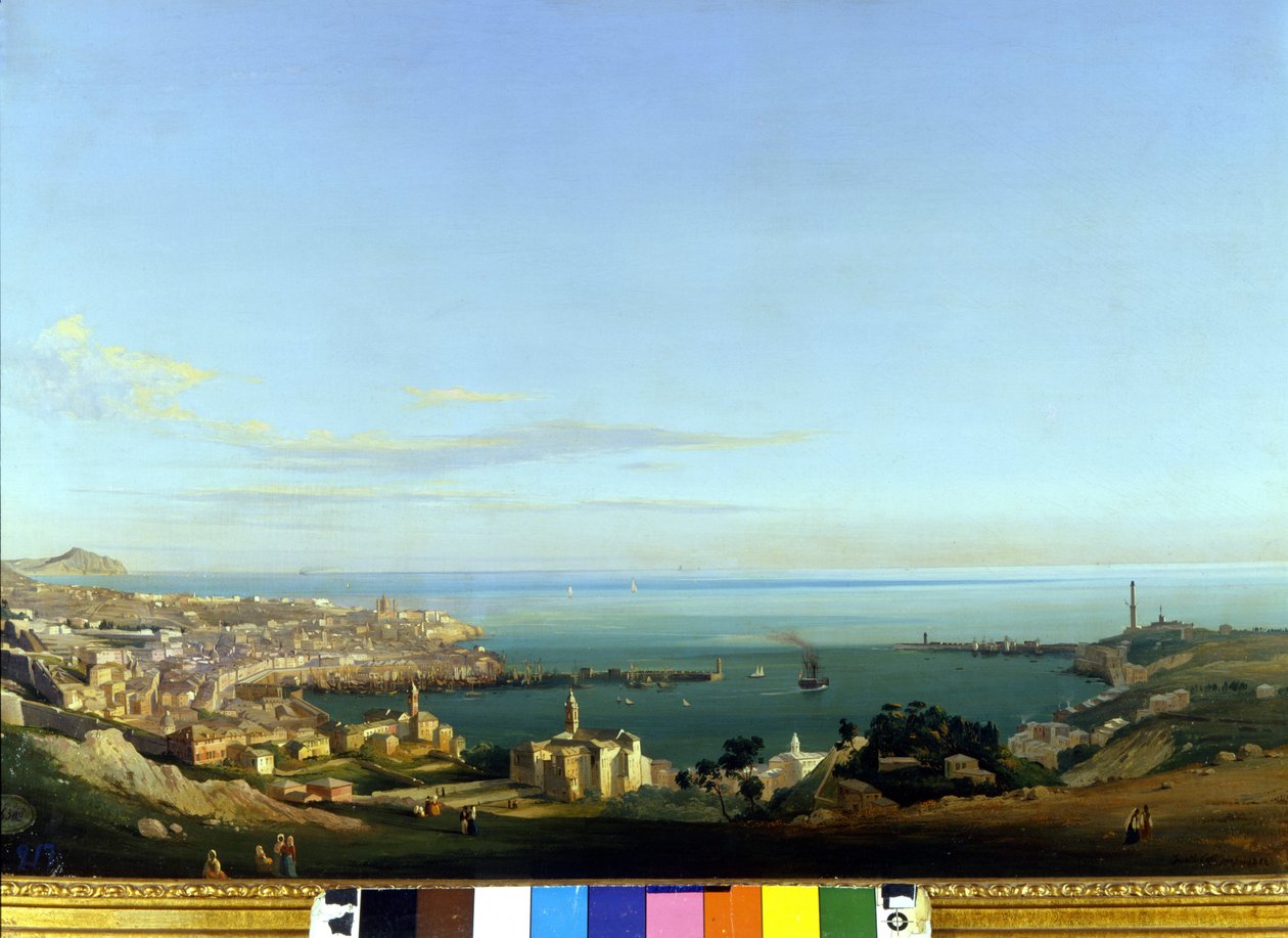 Kilátás Genovára. Ippolito Caffi festménye, 1840 körül. Genes, Nervi. Modern Művészeti Galéria. alkotó: Ippolito Caffi