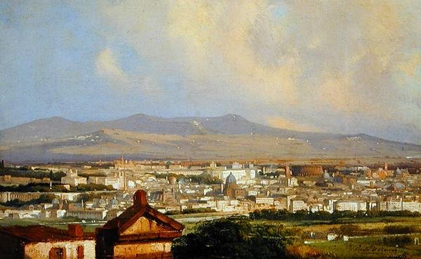 Róma kilátása Montemarióból (olaj, panel) alkotó: Ippolito Caffi