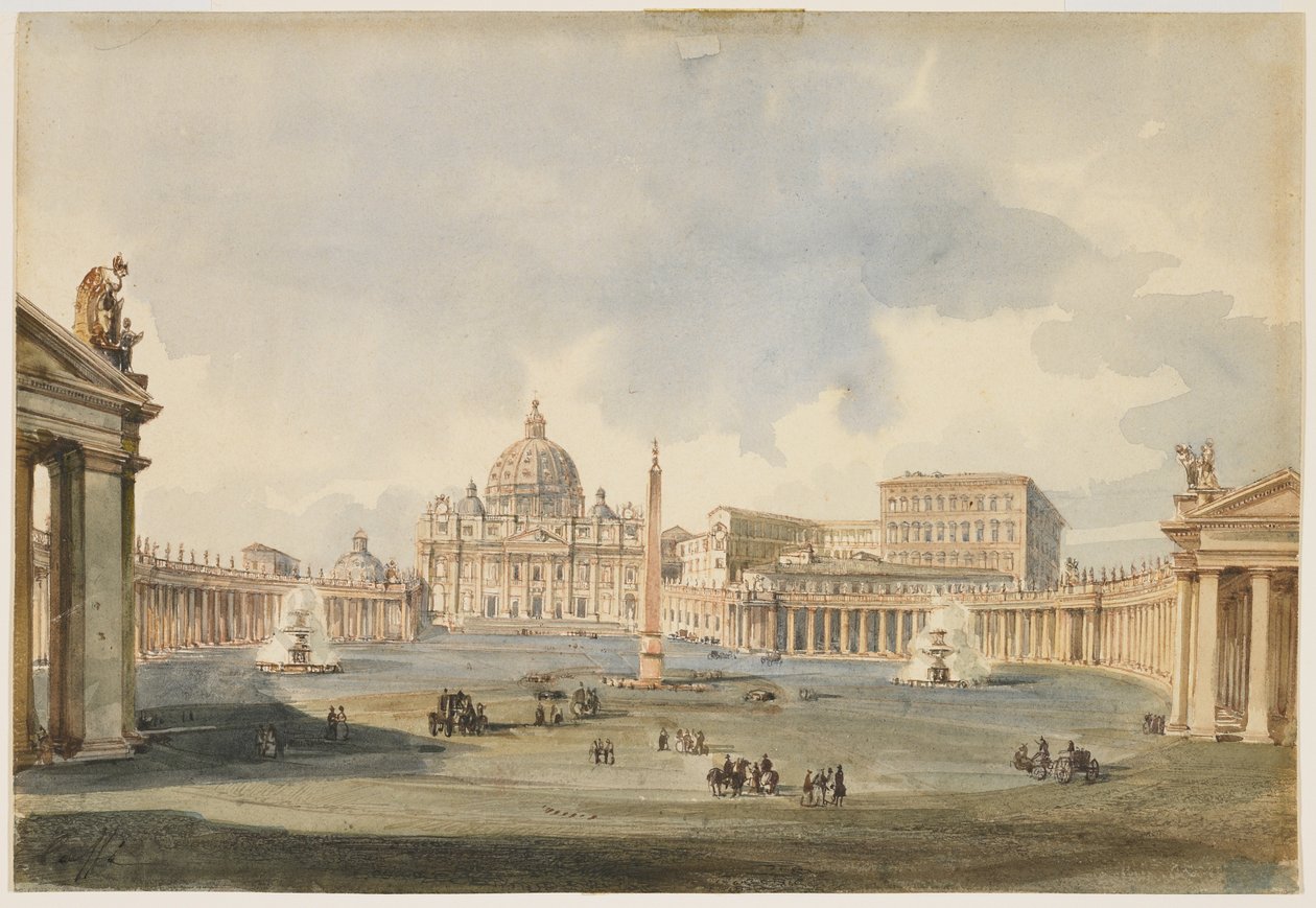 Kilátás a római Szent Péter térre és a bazilikára, kb. 1846 alkotó: Ippolito Caffi