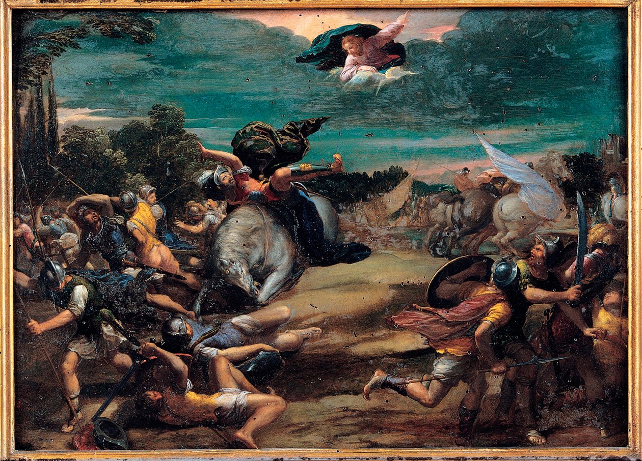 La conversion sur le chemin de Damas (Szent Pál) - Megtérés Damaszkusz felé - Ippolito Scarsellino (Scarsella) festménye (1551-1620), Olaj, fa 1590-1595 (39x55 cm) - Musei Capitolini, Róma alkotó: Ippolito Scarcella