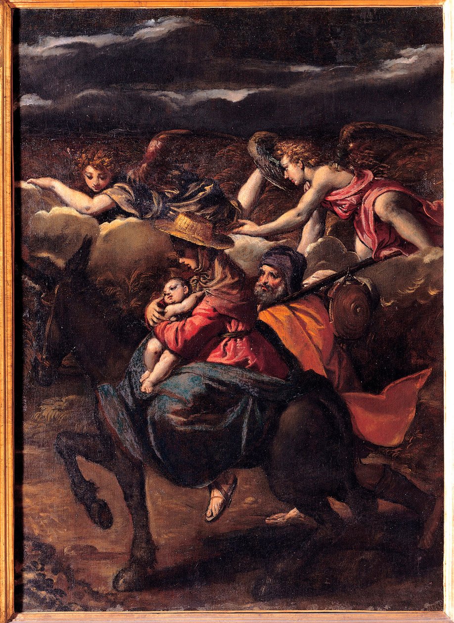 La fuite en Egypte - Repülés Egyiptomba - Ippolito Scarsellino (Scarsella) festménye (1551-1620), Olaj, vászon 1585 (101x73 cm) - Musei Capitolini, Róma alkotó: Ippolito Scarcella