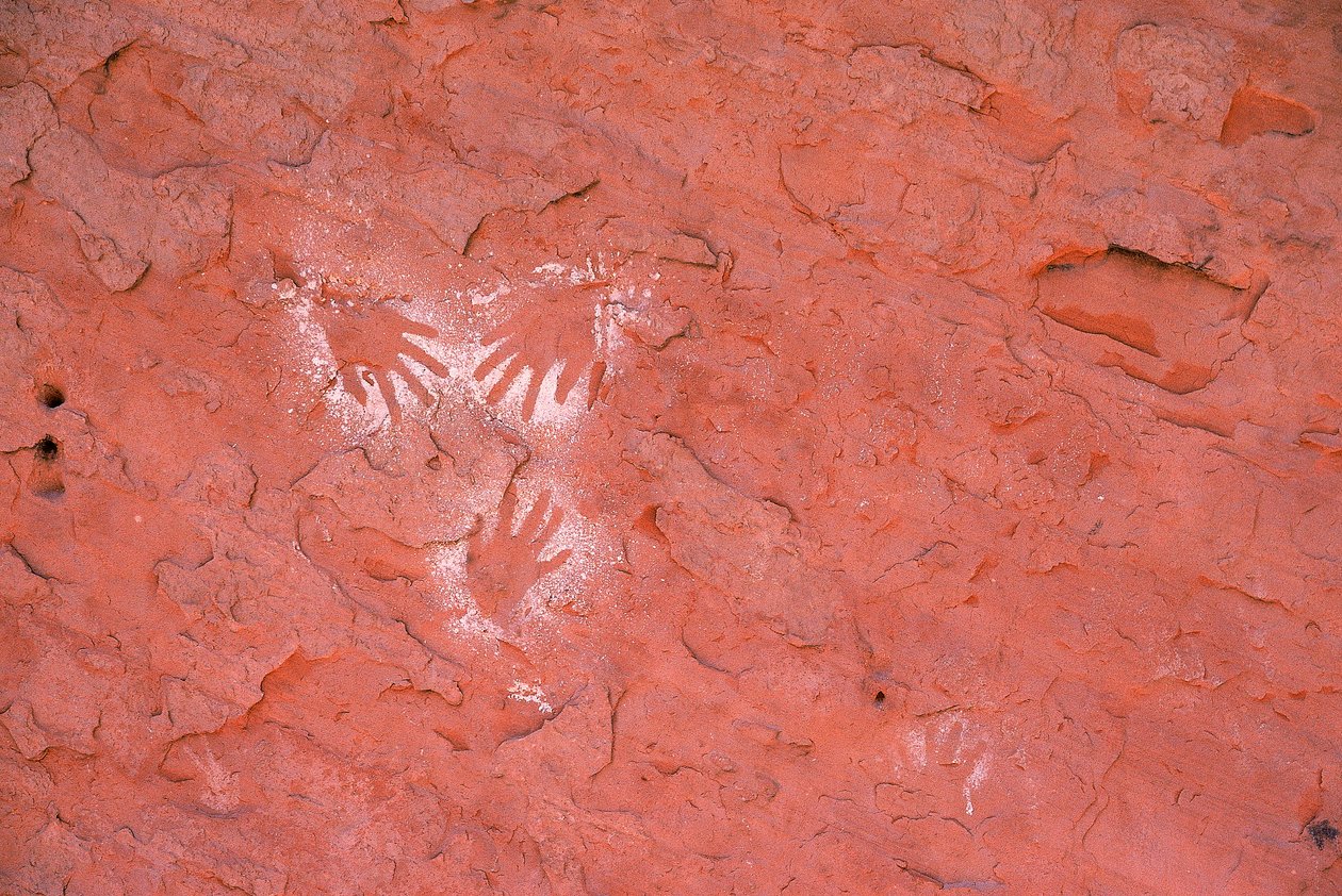 Ősi anasazi sziklarajz, kézlenyomat Grand Gulchban, Utah államban. alkotó: Ira Block