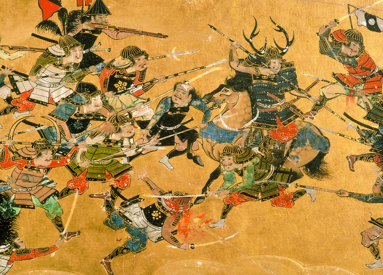 Középső két panel az oszakai csata jeleneteit ábrázolja, Japán, 2005 (fotó) alkotó: Ira Block