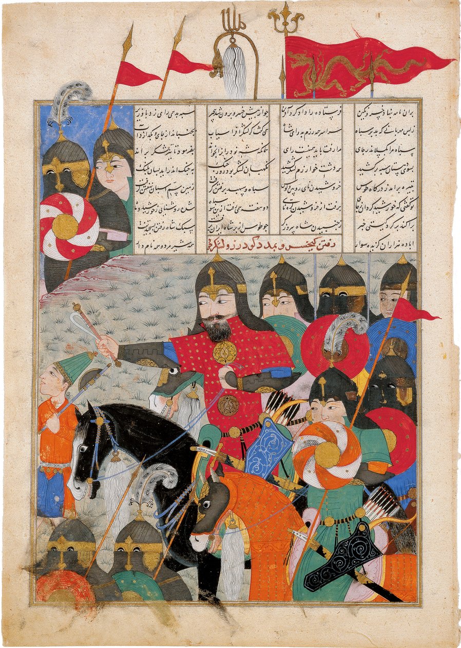 Kay Khusraw a Gudarzs-mentőhöz vonul. Kéziratos megvilágítás Ferdowsi Shahname című eposzából alkotó: Iranian Master