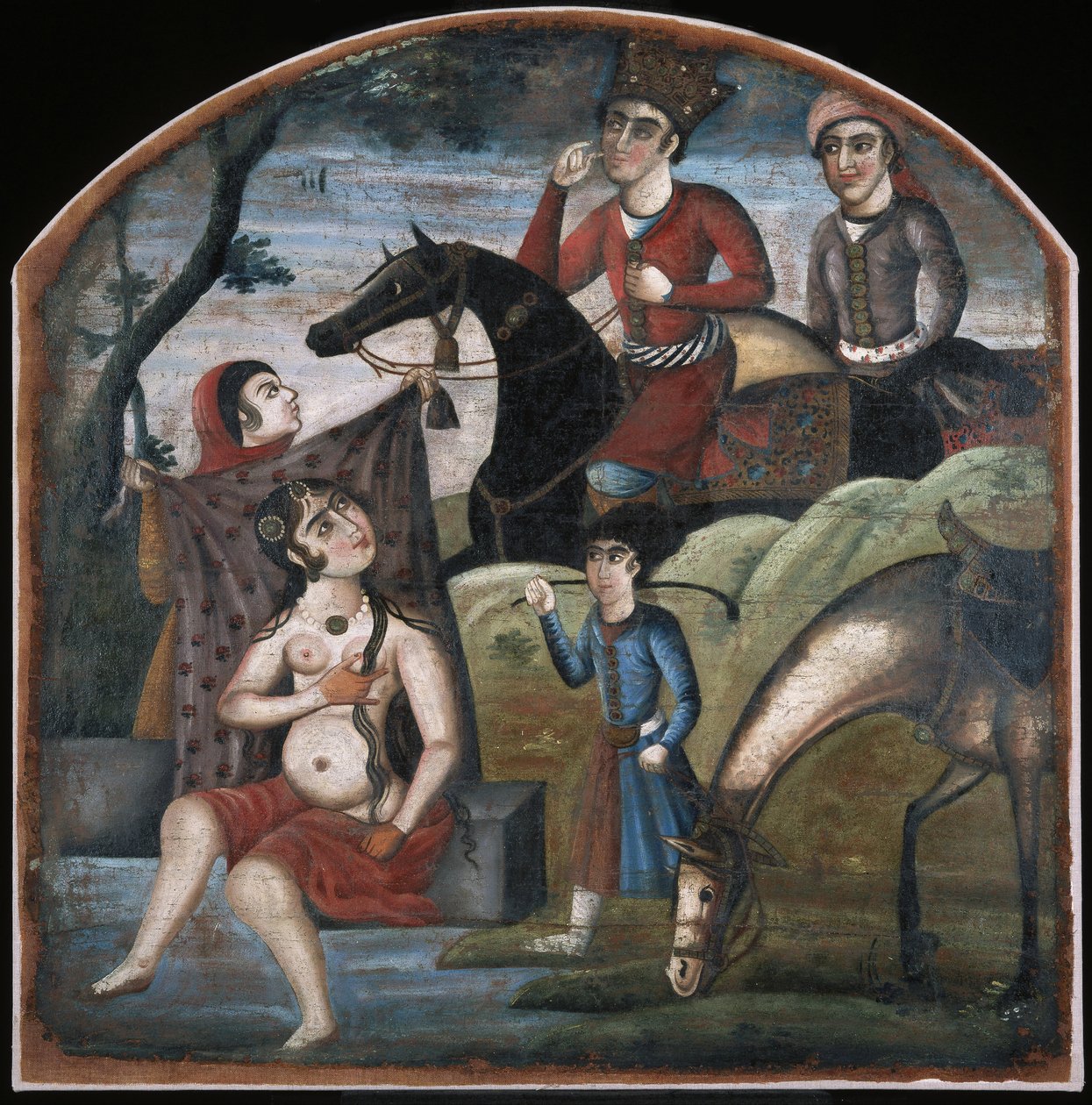 Khusraw felfedezi a Shirin fürdőzést. Nyolc költői tárgy képi ciklusából, XVIII. század közepe. alkotó: Iranian Master