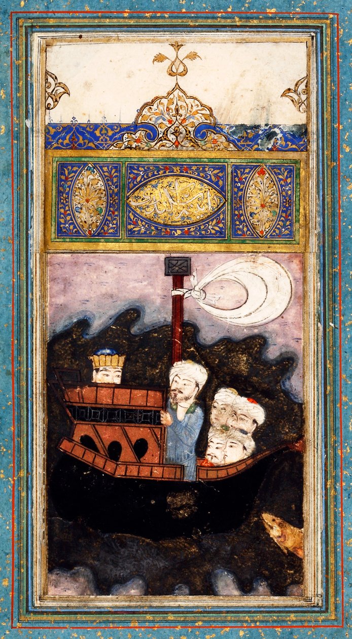 Kalózok megtámadták a kereskedelmi hajót. Aina-i Iskandari Nagy Sándor tüköréből, Amir Khusr alkotó: Iranian Master