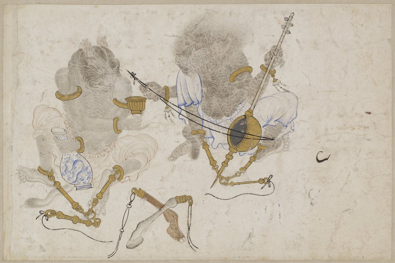 Két démon, megbilincselt, 15. század alkotó: Iranian Master