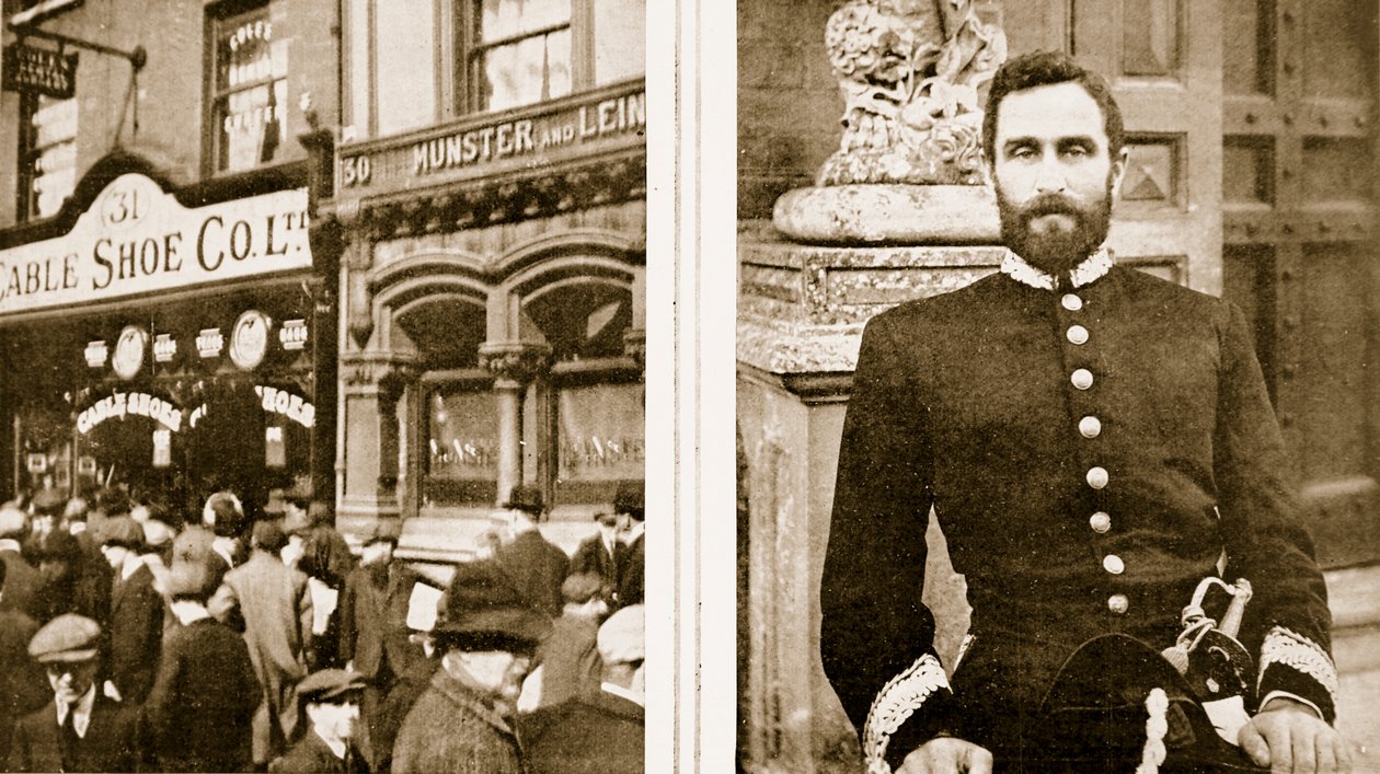 Egy dublini csőcselék kifosztotta: egy bakancsbolt a Sackville Street-ben, és az ír lázadás felbujtója német segítséggel: Sir Roger Casement, a The Illustrated War News-ból, 1916 alkotó: Irish Photographer