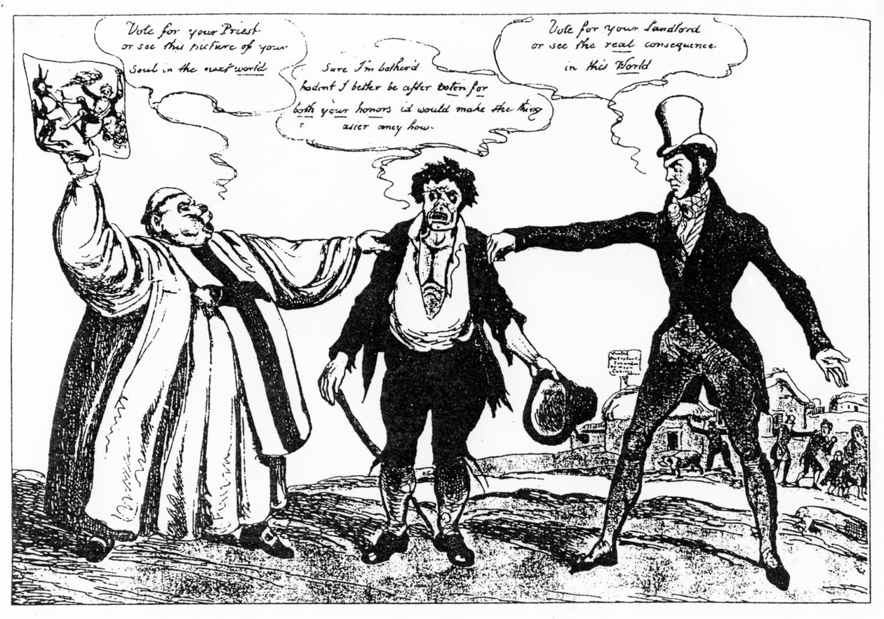 Karikatúra a Klára megyei időközi választás kampányáról, 1828 alkotó: Irish School