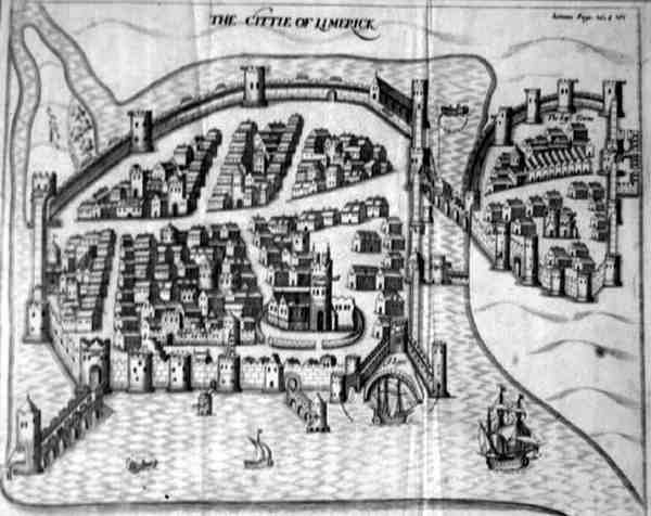 Limerick városának 17. századi terve, Írország (metszet) alkotó: Irish School