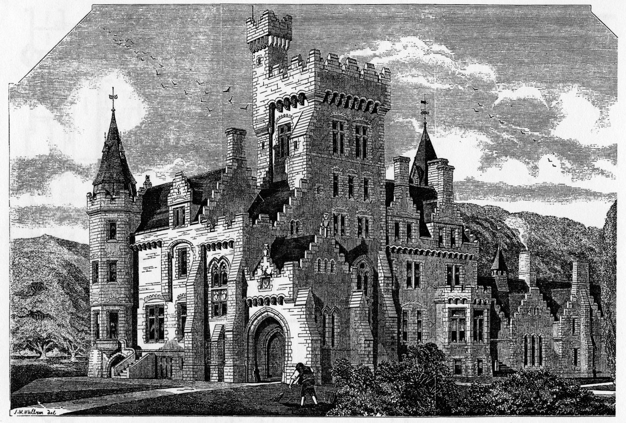 Humewood Castle, Co. Wicklow, illusztráció a „The Building” 1868-ból alkotó: Irish School