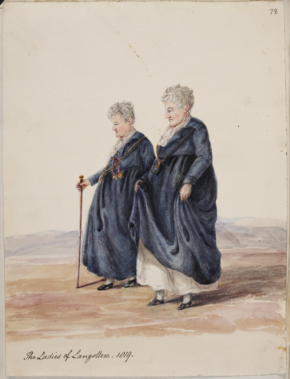 Lady Eleanor Butler és Miss Sarah Ponsonby, A llangolleni hölgyek, 1816 körül (rajz) alkotó: Irish School