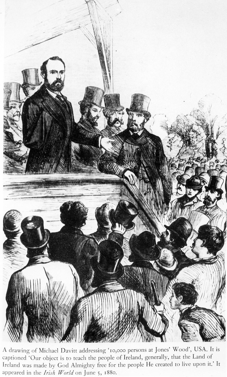 Michael Davitt beszédet mond 100 000 emberhez a Jones Woodban, USA-ban, az Irish Worldtől, 1880. június 5. alkotó: Irish School