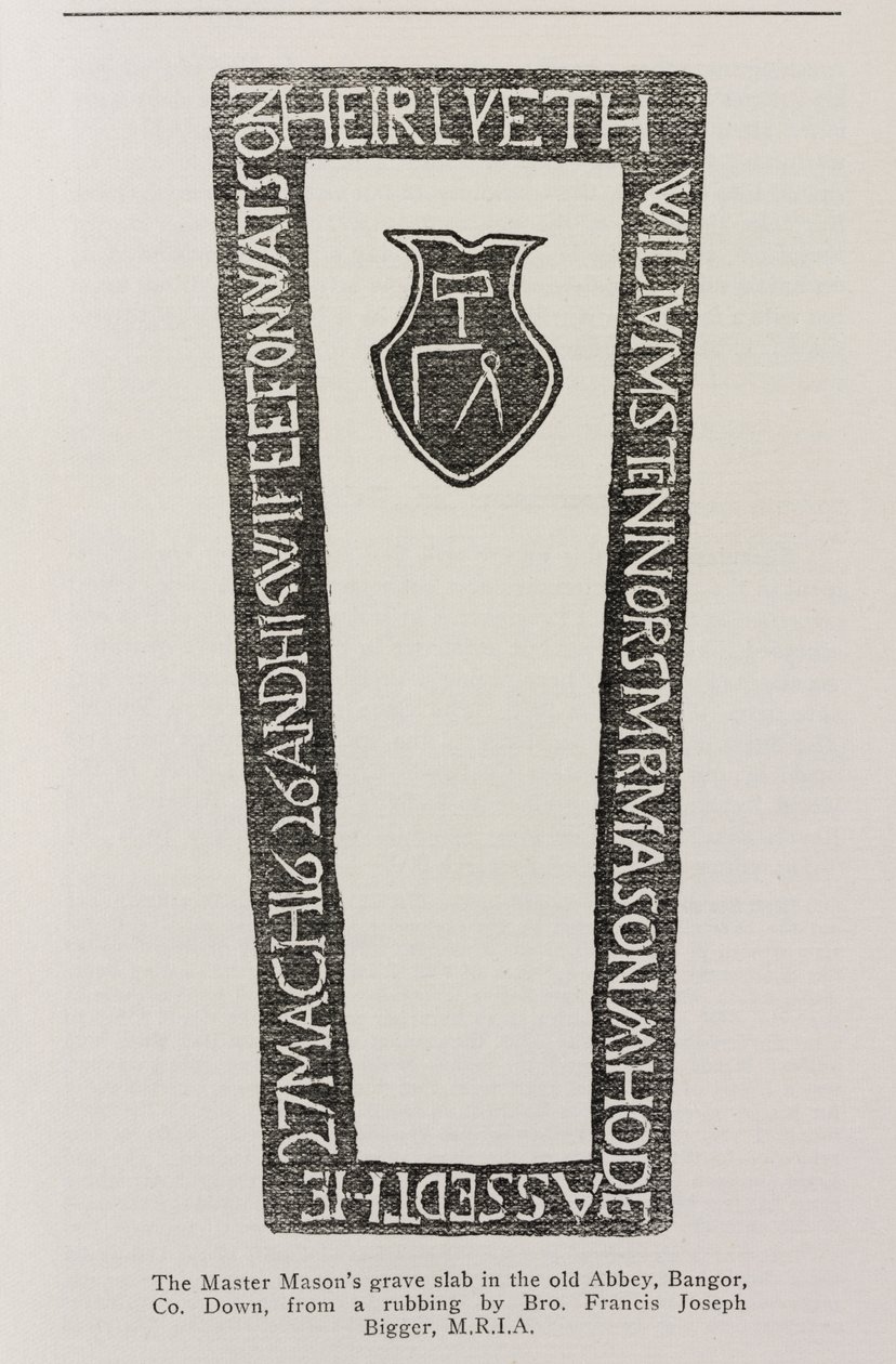 Nyomtatás egy mesterkőműves sírtábláról a régi apátságban, Bangor, Co. Down, 1626 alkotó: Irish School