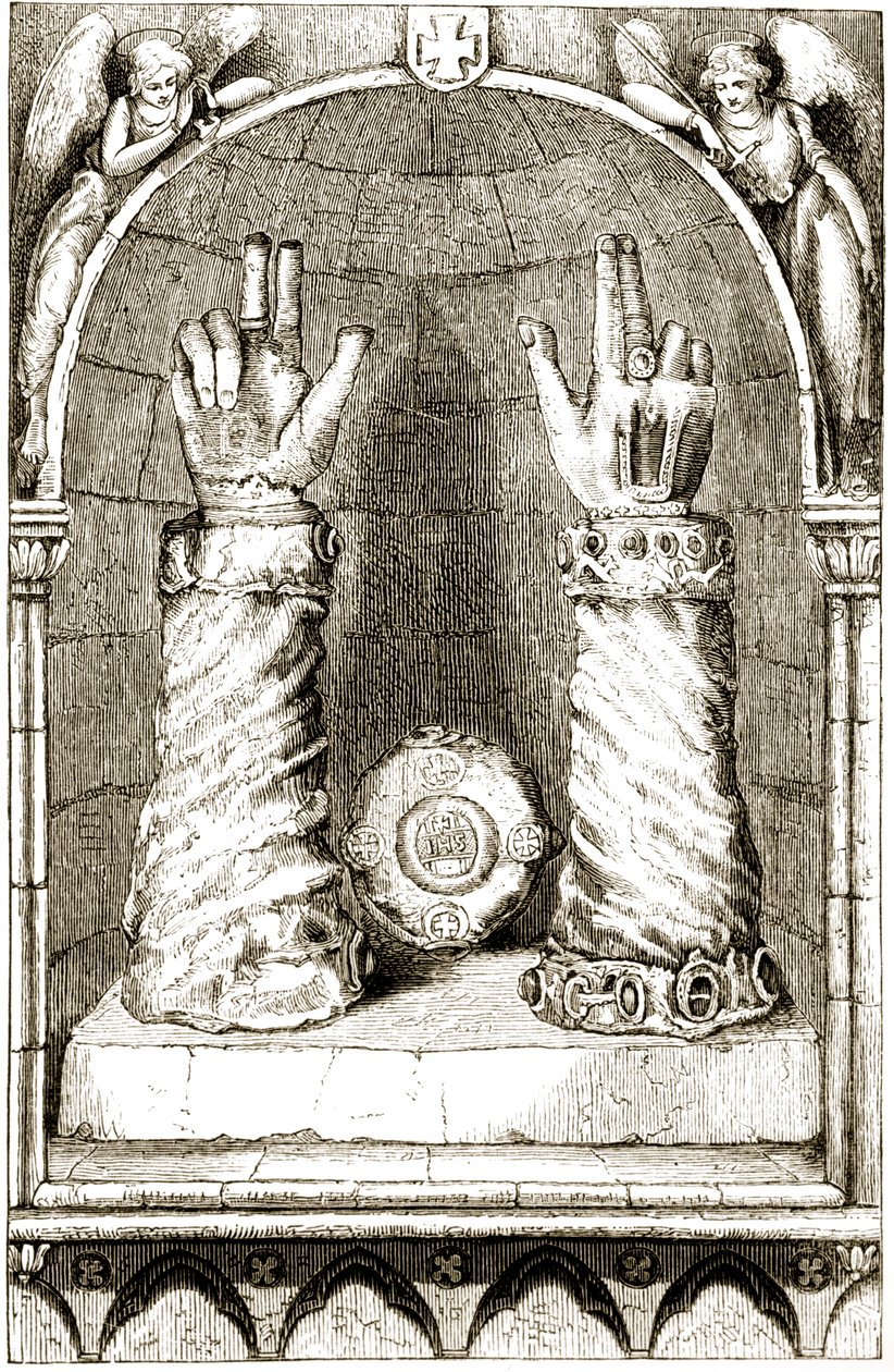 Szent Patrik kéz kegyhelye, a The Trials Thaumaturge, avagy három csodatevő ír szentből, Mary Cusack (1829-99) 1890-es évek körüli kiadásában alkotó: Irish School