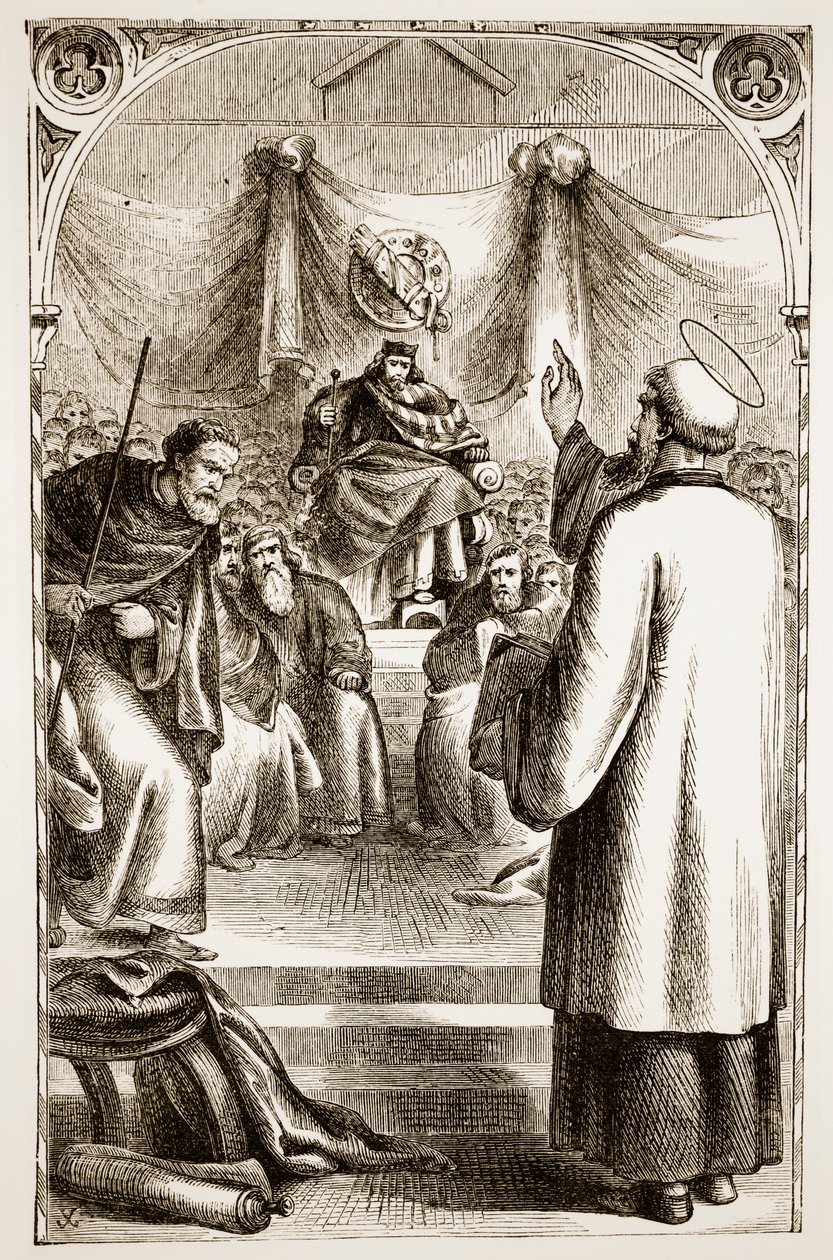 Szent Patrik prédikál Tarában, a Trias Thuamaturga, avagy Írország három csodatevő szentje című könyvéből, Mary Cusack (1829-99) az 1890-es évek körül megjelent alkotó: Irish School