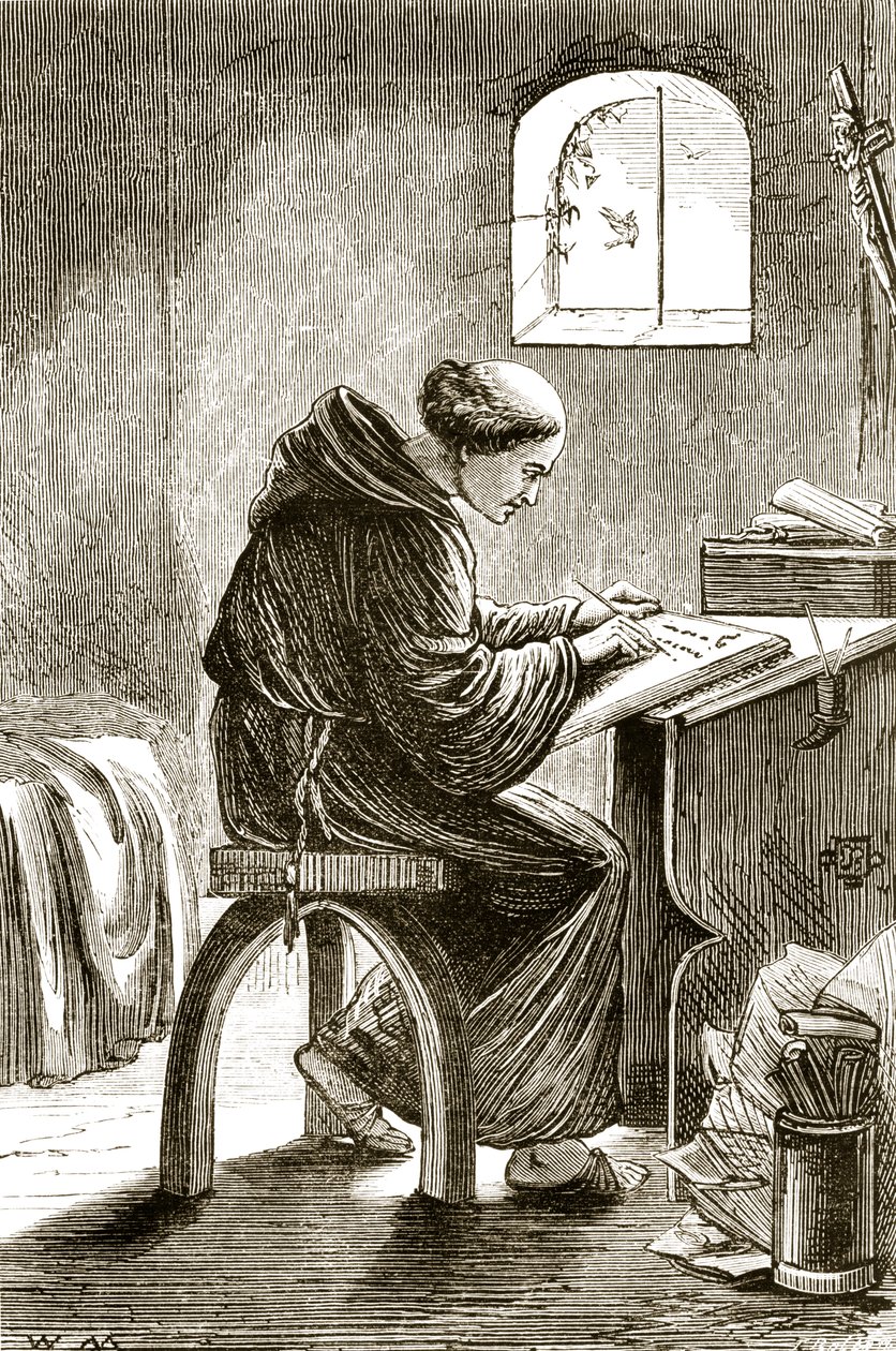 St. Vincent ír a ferinsi cellájában, a Trias Thaumaturga, avagy Írország három csodatevő szentje című művéből, Mary Cusack (1829-99) az 1890-es évek körül megjelent alkotó: Irish School