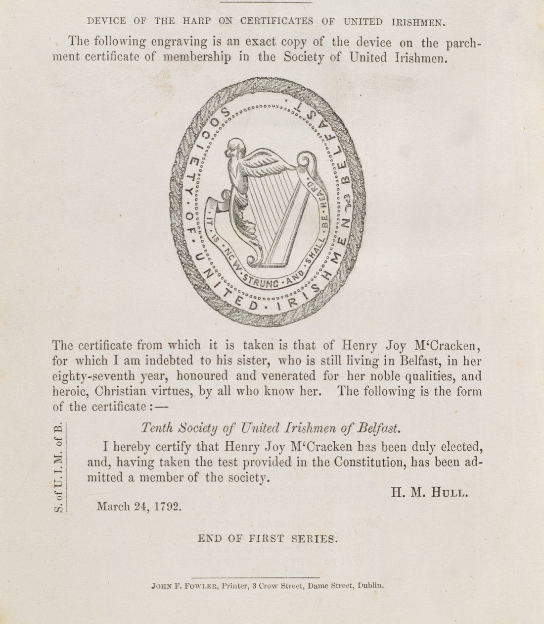 A belfasti Egyesült Ír Emberek Társaságának pecsétje, 1792 körül (metszet) alkotó: Irish School