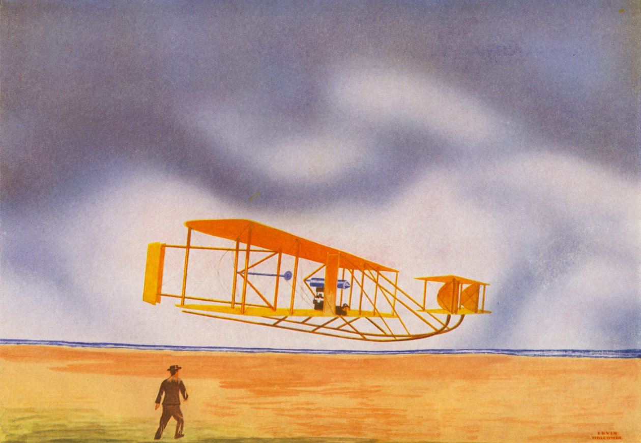 A Wright testvérek repülőgépe (színes litográfia) alkotó: Irvin L. Holcombe