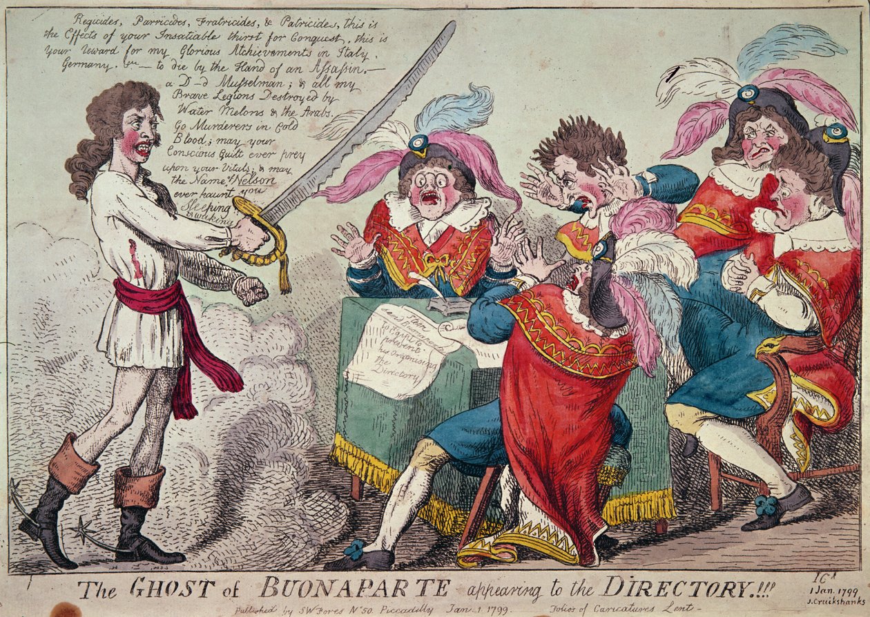 Buonaparte szelleme megjelenik a Címtárban!!!, London, 1799 (színes rézkarc) alkotó: Isaac Cruikshank