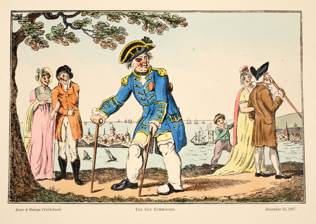 The Old Commodore, 1807 (kézzel színezett metszet) alkotó: Isaac, Robert and George Cruikshank