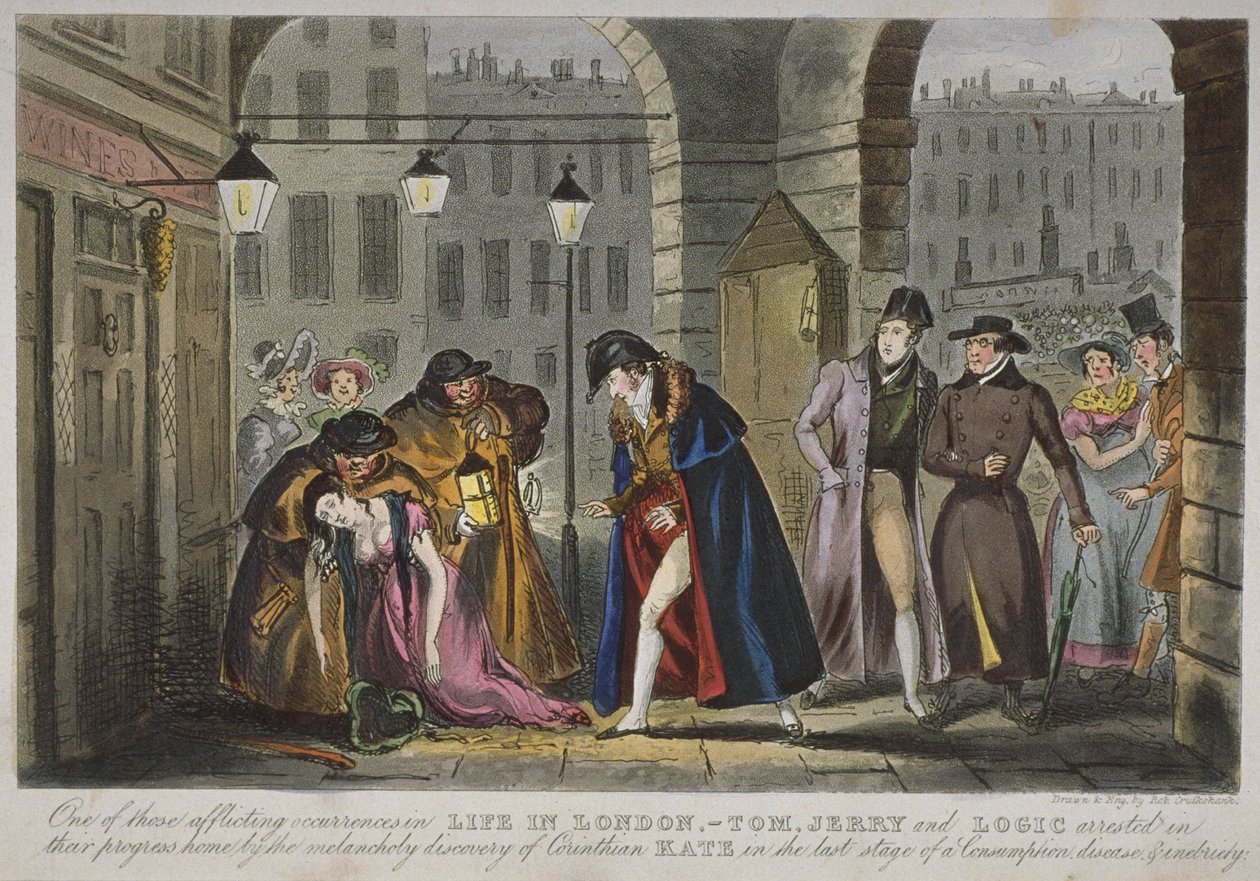 Jelenet a Covent Garden terei alatt, 1830 (kézzel színezett akvatinta) alkotó: Isaac Robert Cruikshank