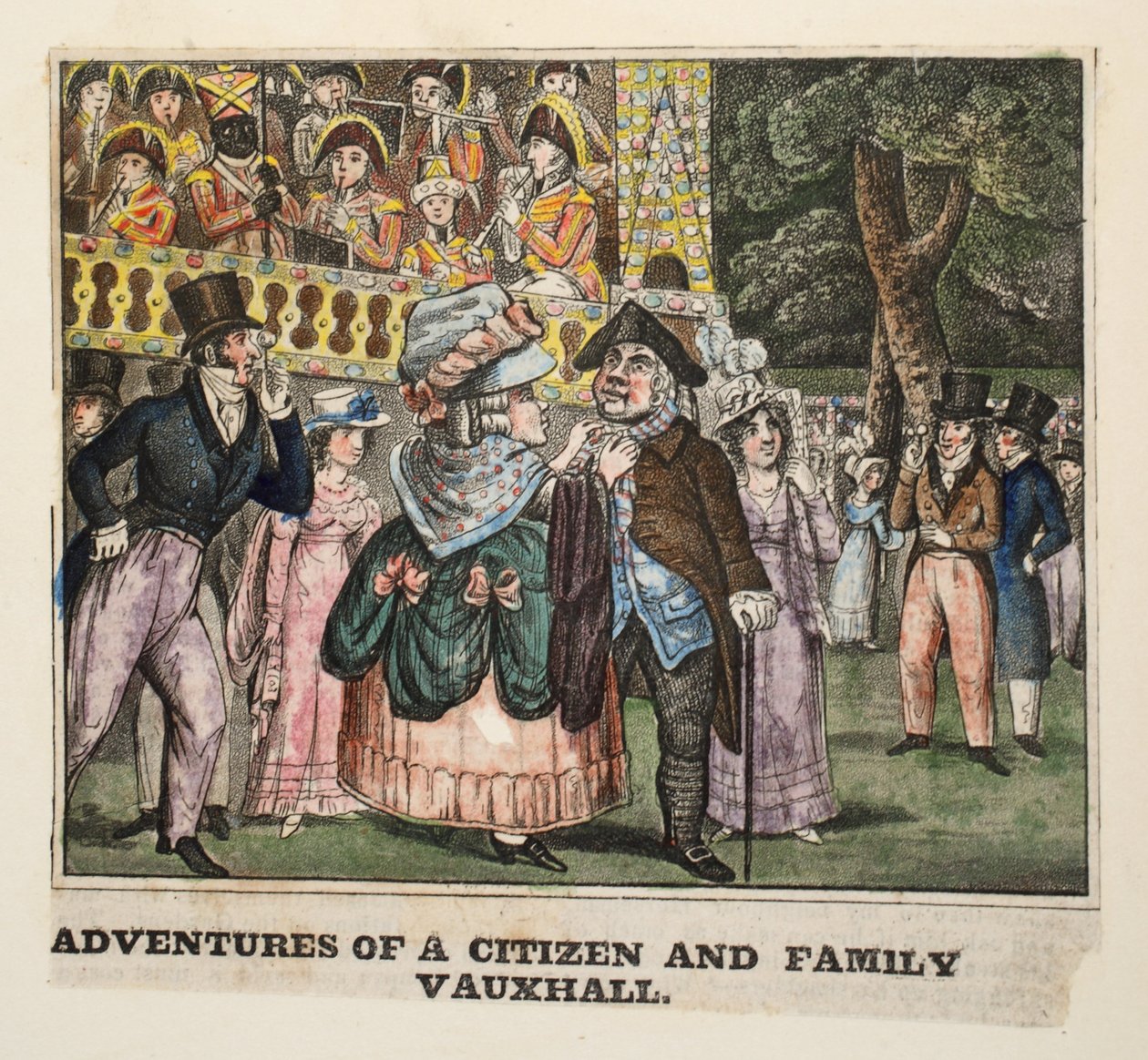 Egy polgár és család kalandjai Vauxhall, 1826 (kézzel színezett metszet) alkotó: Isaac Robert Cruikshank