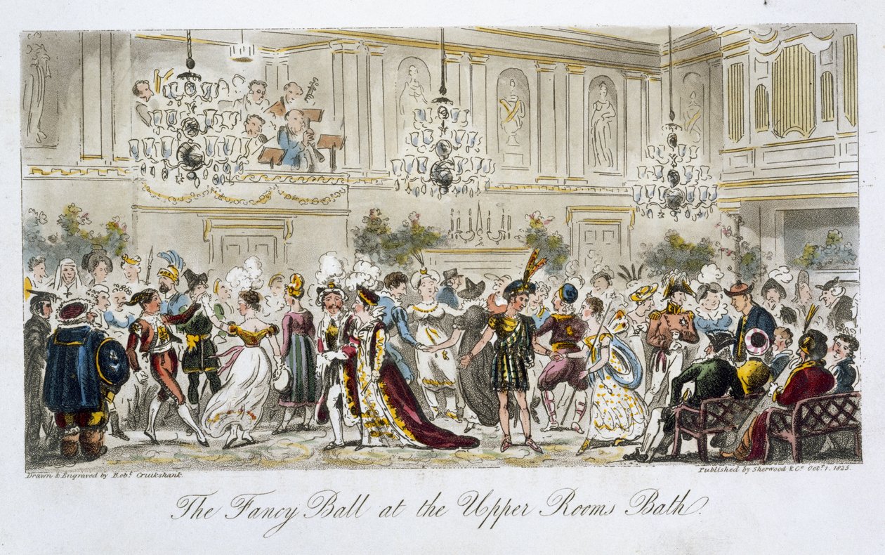 The Fancy Ball at the Upper Rooms, Bath, Charles Molloy Westmacott (1788-1868) az angol kémből, Londonban, 1825-ben alkotó: Isaac Robert Cruikshank