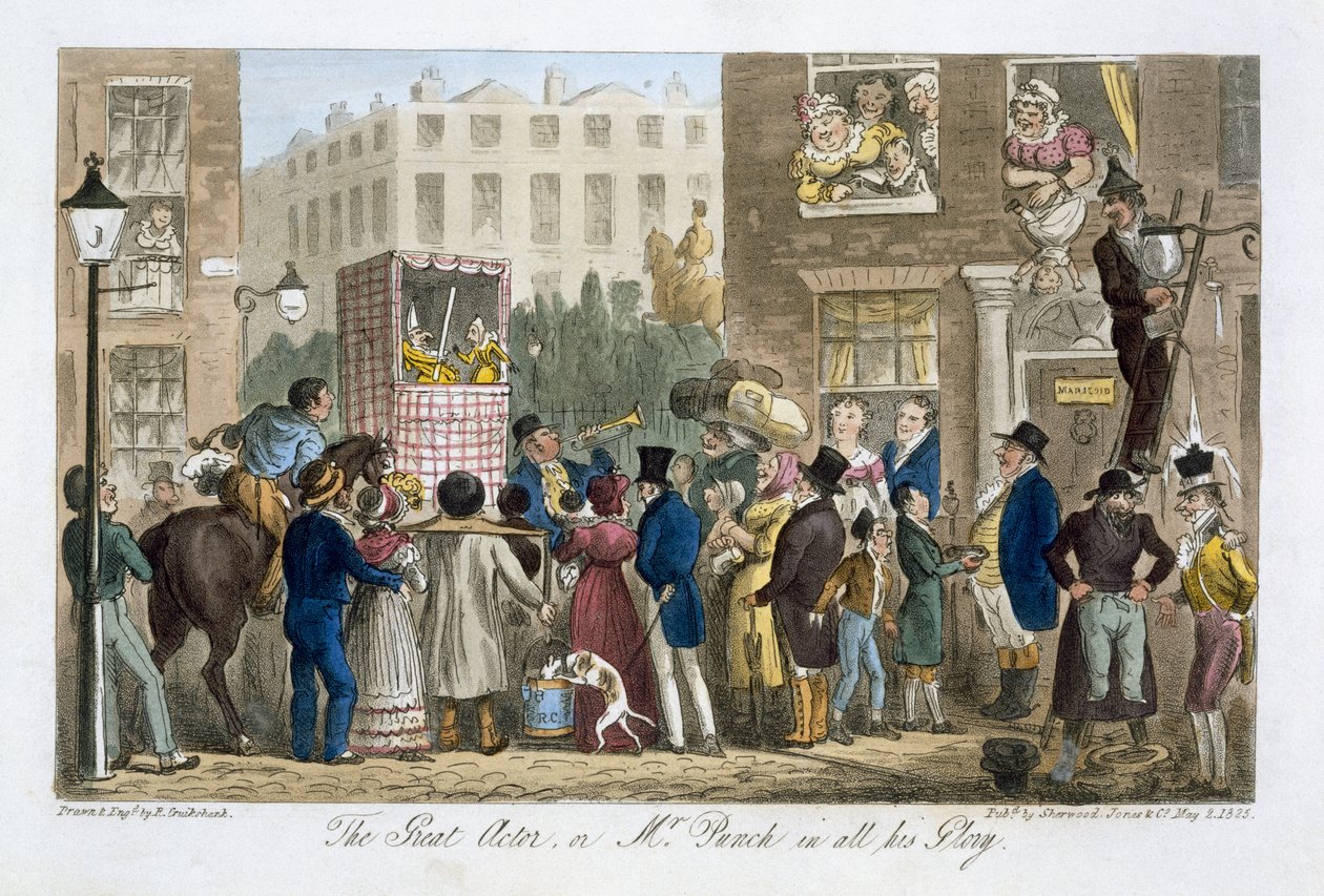 A nagy színész, avagy Mr. Punch teljes dicsőségében Charles Molloy Westmacott (1788-1868) „Az angol kém” című művéből, Londonban, 1825-ben. alkotó: Isaac Robert Cruikshank