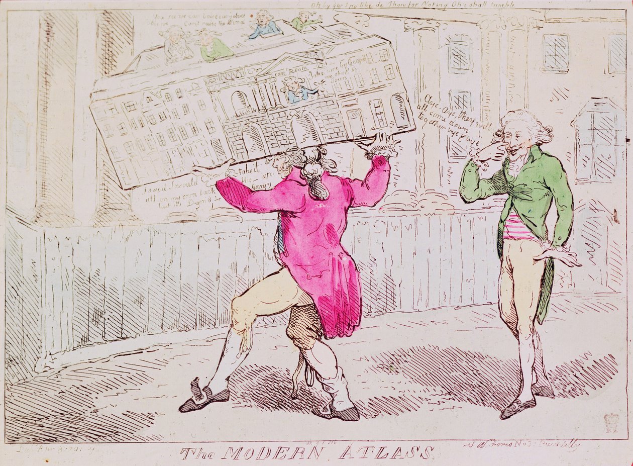 The Modern Atlass, kiadó: S.W. Fores, 1791 (kézzel színezett metszet) alkotó: Isaac Robert Cruikshank