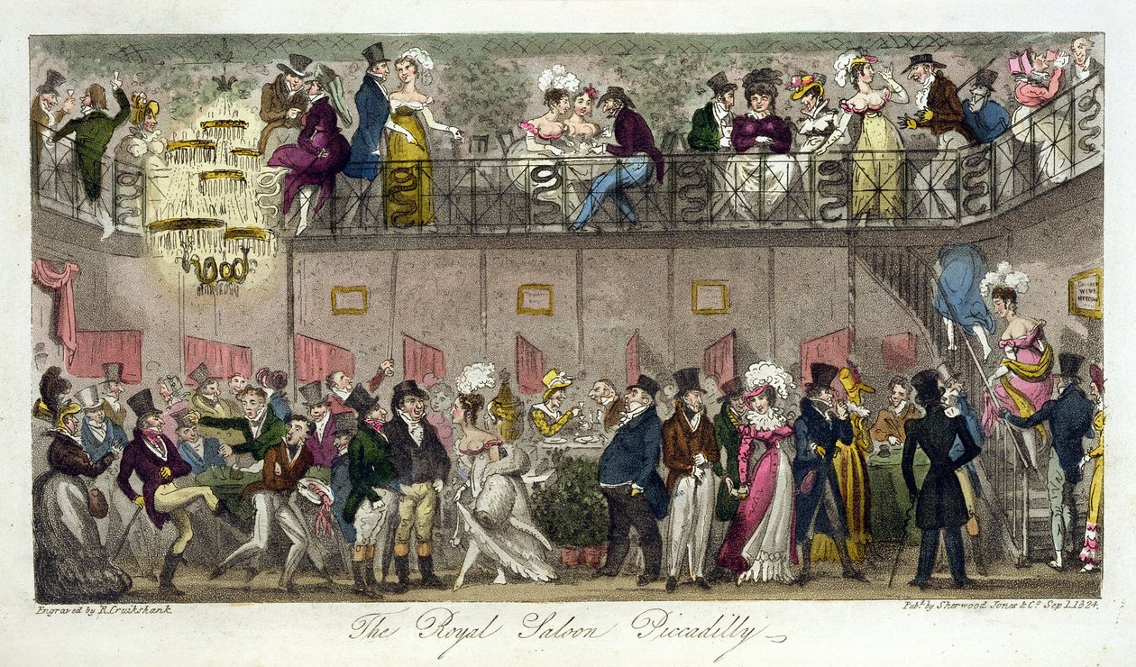 The Royal Saloon, Piccadilly, az 1824-ben megjelent „The English Spy”-ből alkotó: Isaac Robert Cruikshank