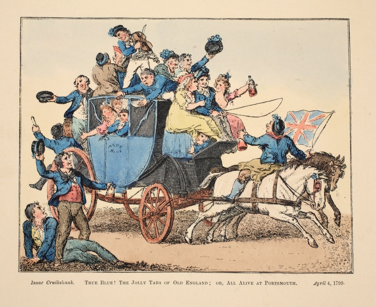 Igazi Kék! The Jolly Tars of Old England; vagy All Alive Portsmouthban, pub. 1799 (kézzel színezett metszet) alkotó: Isaac Robert Cruikshank